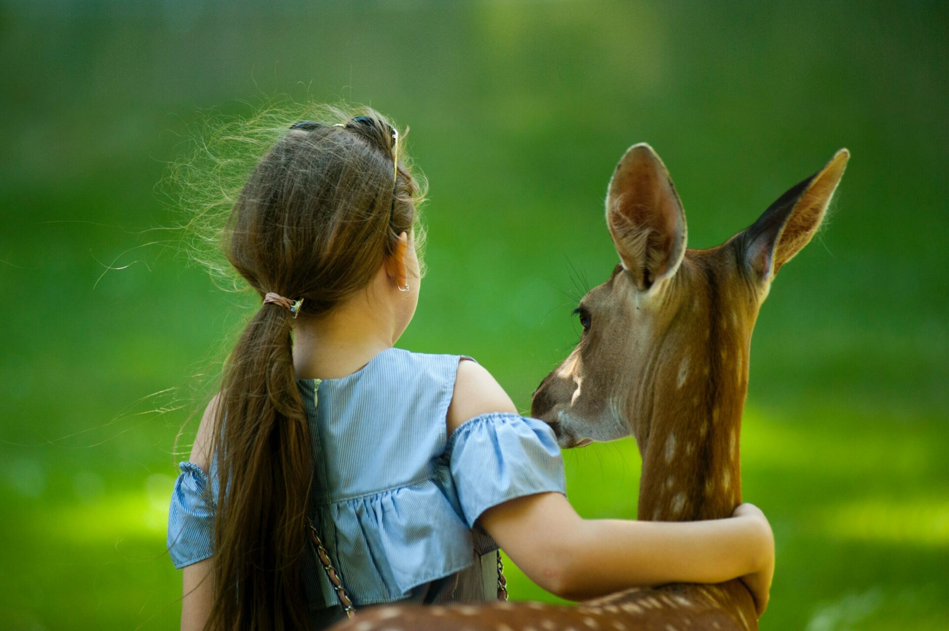 thérapie intensive - jeune fille ayant des troubles cognitfs assise près d'une biche.